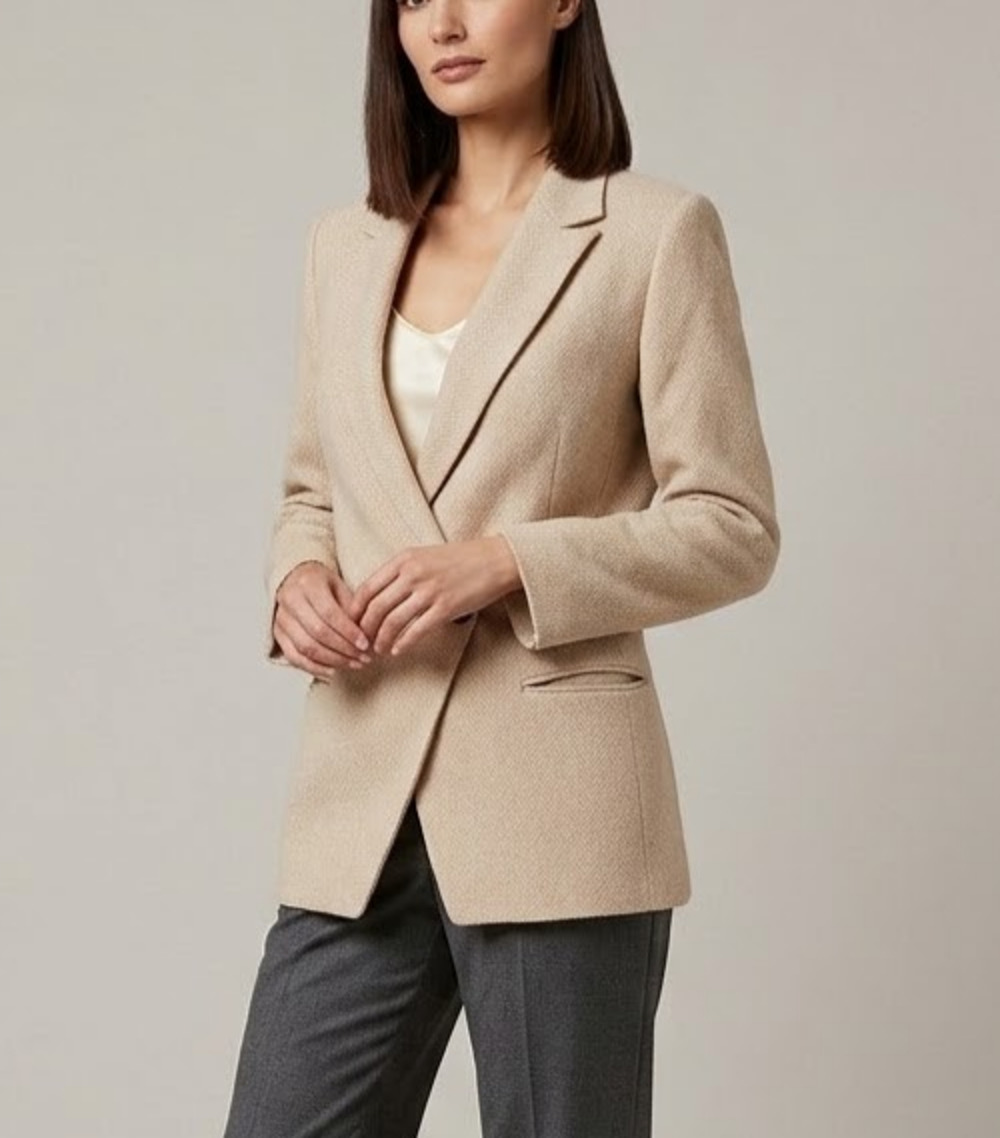 VTG Miss Pendleton Pure Virgin Wool Blazer Jacket Womens 10 Beige Herringbone US